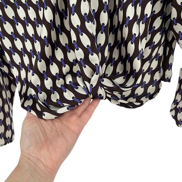 Zara Long Sleeve Twist Front Cropped Blouse Brown Cream Purple Women XS - Picture 2 of 6